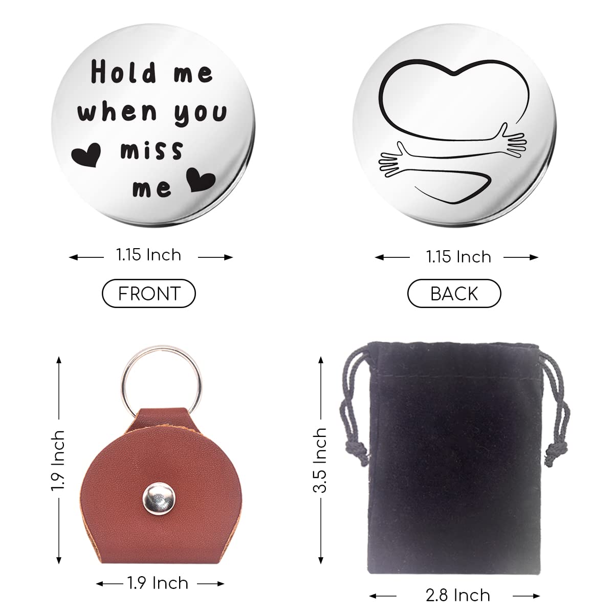 Inspirational Pocket Hug Token Gift, Long Distance Relationship Keepsake Stainless Steel Double Sided Pocket Hug Token Gift for Friends Boyfriend Girlfriend Daughter Son-Hold Me When You Miss Me