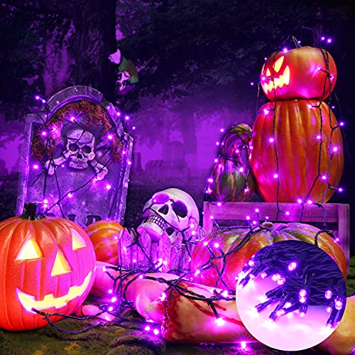Orange and Purple Halloween Lights, 82ft 200 LED Halloween String Lights with 8 Modes, Waterproof Plug in Orange Purple String Lights for Halloween Party, Garden, Indoor Outdoor Halloween Decorations