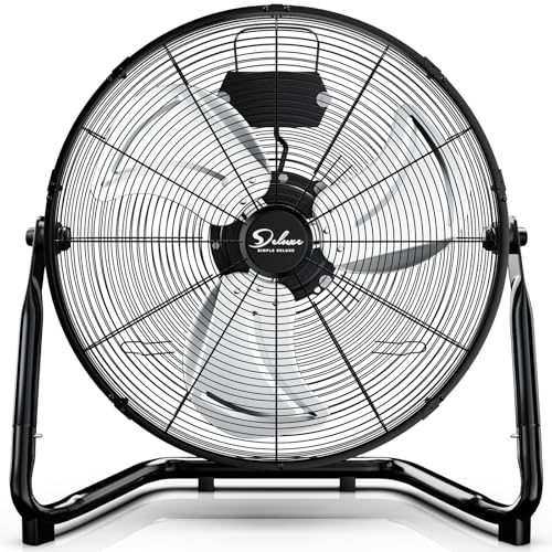 Simple Deluxe 12 Inch 3-Speed High Velocity Heavy Duty Metal Industrial Floor Fans Oscillating Quiet for Home, Commercial, Residential, and Greenhouse Use, Outdoor/Indoor, Black