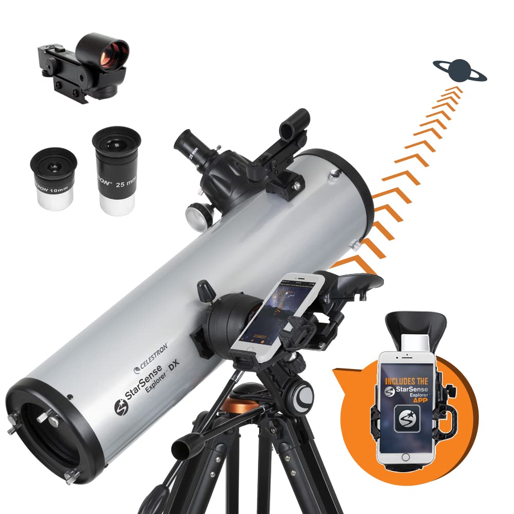 CELESTRON StarSense Explorer DX 130AZ Smartphone App-Enabled Telescope – Works with StarSense App to Help You Find Stars, Planets & More – 130mm Newtonian Reflector – iPhone/Android Compatible