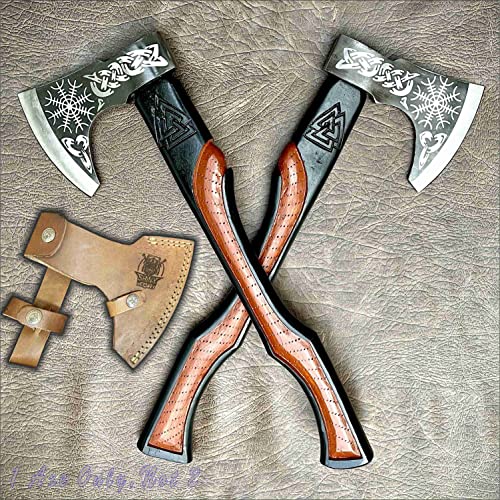 SHINY CRAFTS-Viking axe bearded axe tomahawk birthday gifts-Viking Axe Real, Bearded Axe Real Hatchet Russian Valknut Wood Working Tool with Premium Leather Sheath (SCA-10)
