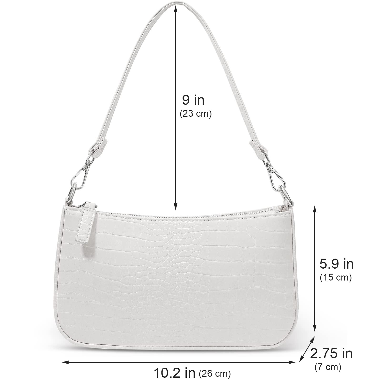 NIUEIMEE ZHOU Small Shoulder bag with 2 Removable Straps Cross Body Clutch Purse Handbag for Women (White With Croc Pattern)