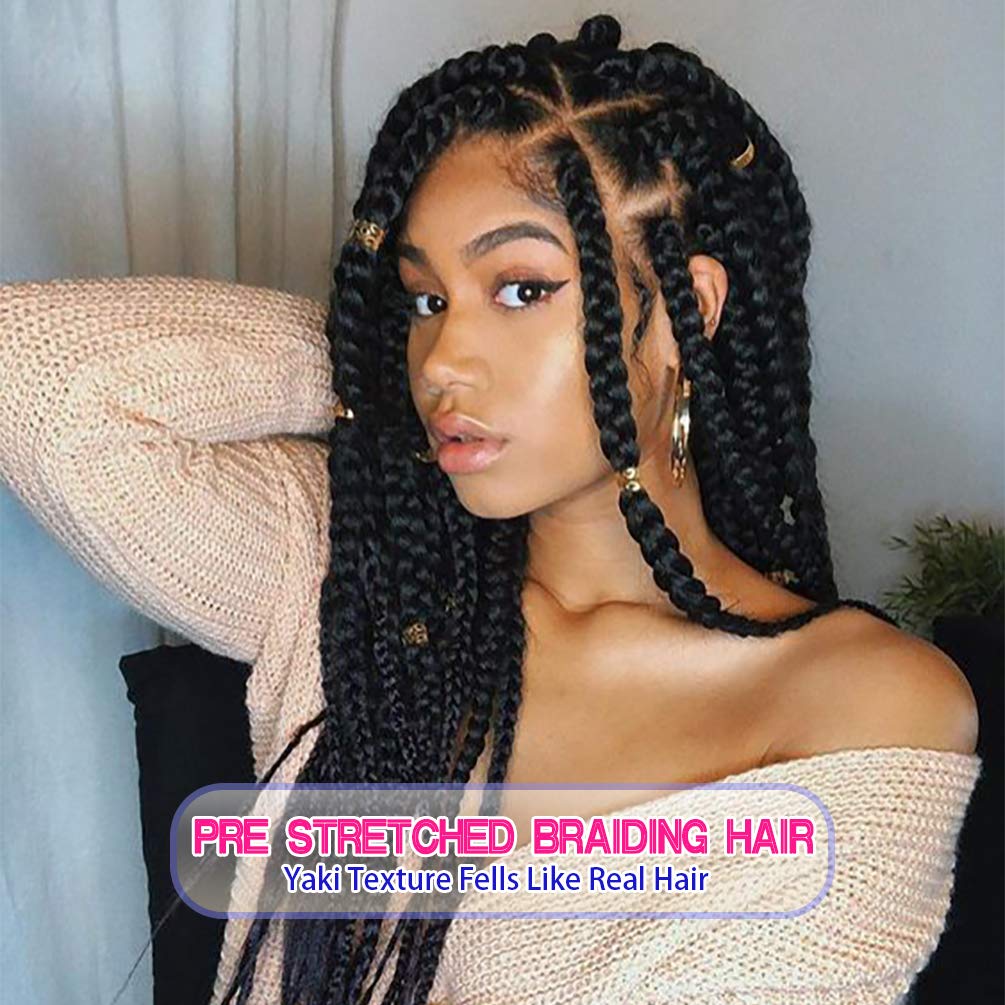 8 Pack Braiding Hair Pre Stretched - 26" 100G/Pack Premium Kanekalon Pre Stretched Braiding Hair Extensions, Professional Itch Free Hot Water Setting Perm Yaki Texture Prestretched Braiding Hair(1B)