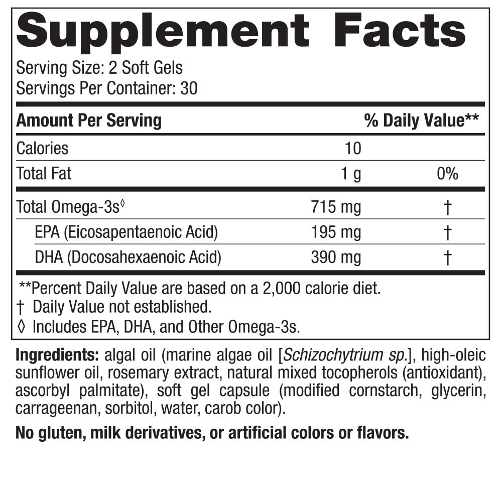 Nordic Naturals Algae Omega - 60 Soft Gels - 715 mg Omega-3 - Certified Vegan Algae Oil - Plant-Based EPA & DHA - Heart, Eye, Immune & Brain Health - Non-GMO - 30 Servings