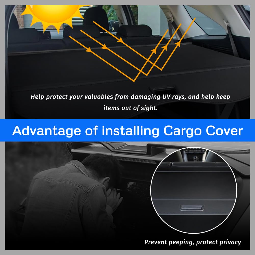 Rear Cargo Cover Compatible with Chevrolet Blazer 2019 2020 2021 2022 2023 2024 Retractable Rear Trunk Cargo Waterproof Non Slip Rear Trunk Shielding Shade (Black)