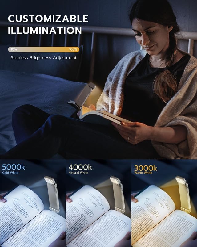 86lux Book Light, Rechargeable Reading Lights for Books in Bed, Ultralight Clip-on LED Bookmark Lamp with 3 Amber Colors & Stepless Dimming for Night Reading for Book Lovers, Kids, Mint Green