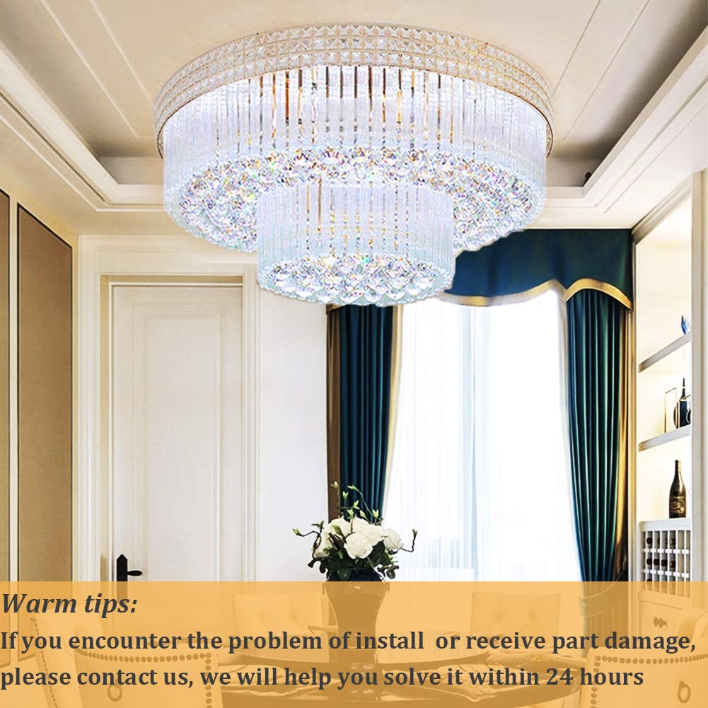 MORE CHANGE MoreChange 23.6inch Modern K9 Crystal Chandelier Luxury Ceiling Lamp Flush Mount LED Ceiling Light Fixture Pendant Lamp with Remote for Dining Room Bathroom Bedroom Livingroom