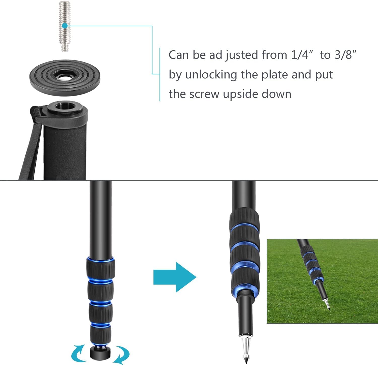 Neewer Extendable Camera Monopod with Detachable and Foldable Stand Base: Aluminium Alloy, Height 52-168 cm for Nikon Sony DSLR; Maximum Load of 5 kg