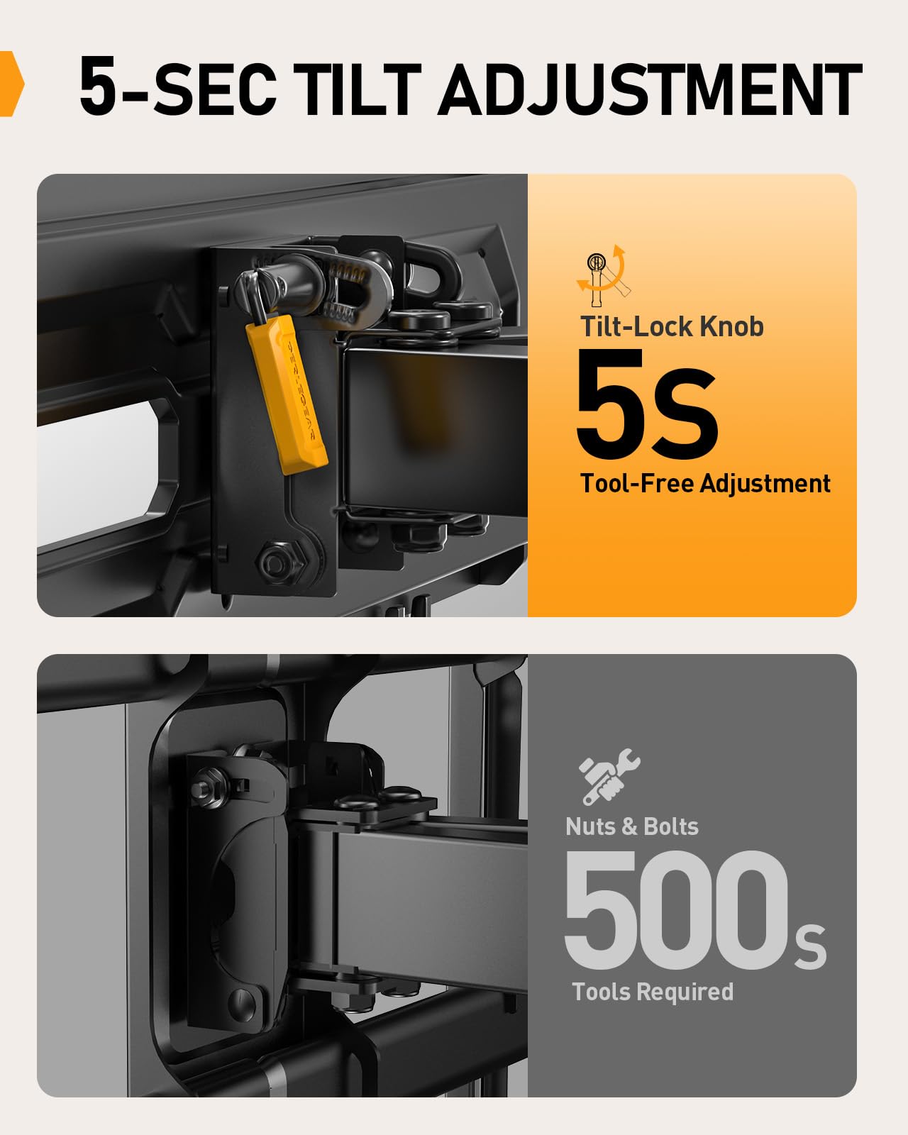 Perlegear Full Motion TV Wall Mount for 32-65 Inch TVs up to 99 lbs, Max VESA 400x400mm, Fits 16”/12” Wood Studs, Adjustable Pre-Assembled TV Wall Mount, Tool-Free Tilt, Swivel & Extension, PGMF21