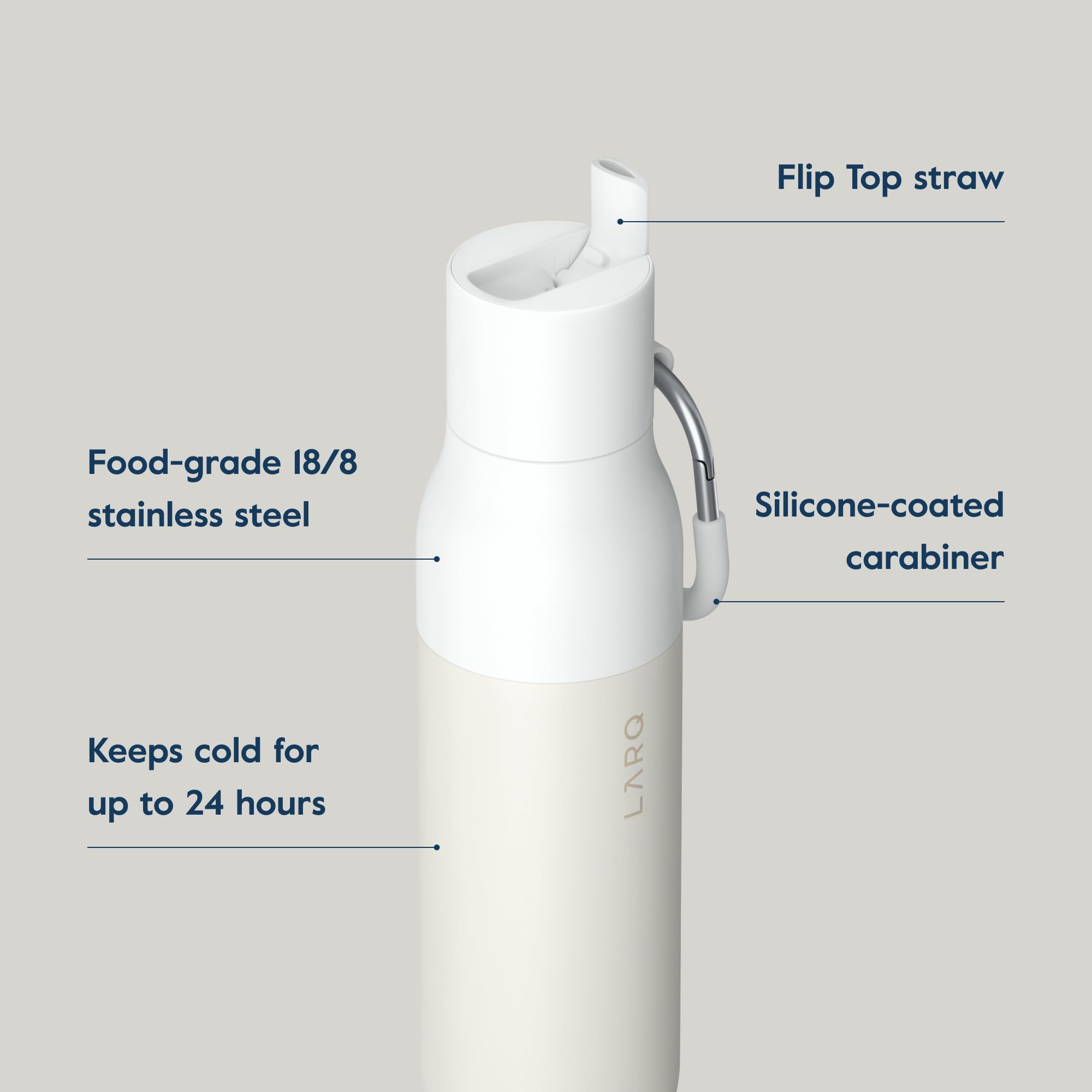 LARQ Bottle Flip Top 17 oz - Insulated Stainless Steel Water Bottle With Straw | Thermos, BPA Free | Reusable Water Bottle for Sports, Gym, and Travel | Keep Drinks Cold for 24 Hours, Granite White