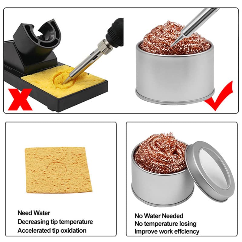 MEKNIC Solder Tip Cleaner Soldering Ion Tip Cleaning Wire and Holder Coiled Brass Sponge Tip Cleaner Kit with 7 PCS Solder Tip Cleaning Wire and 1 PC Holder for Cleaning Soldering Irons and Tips