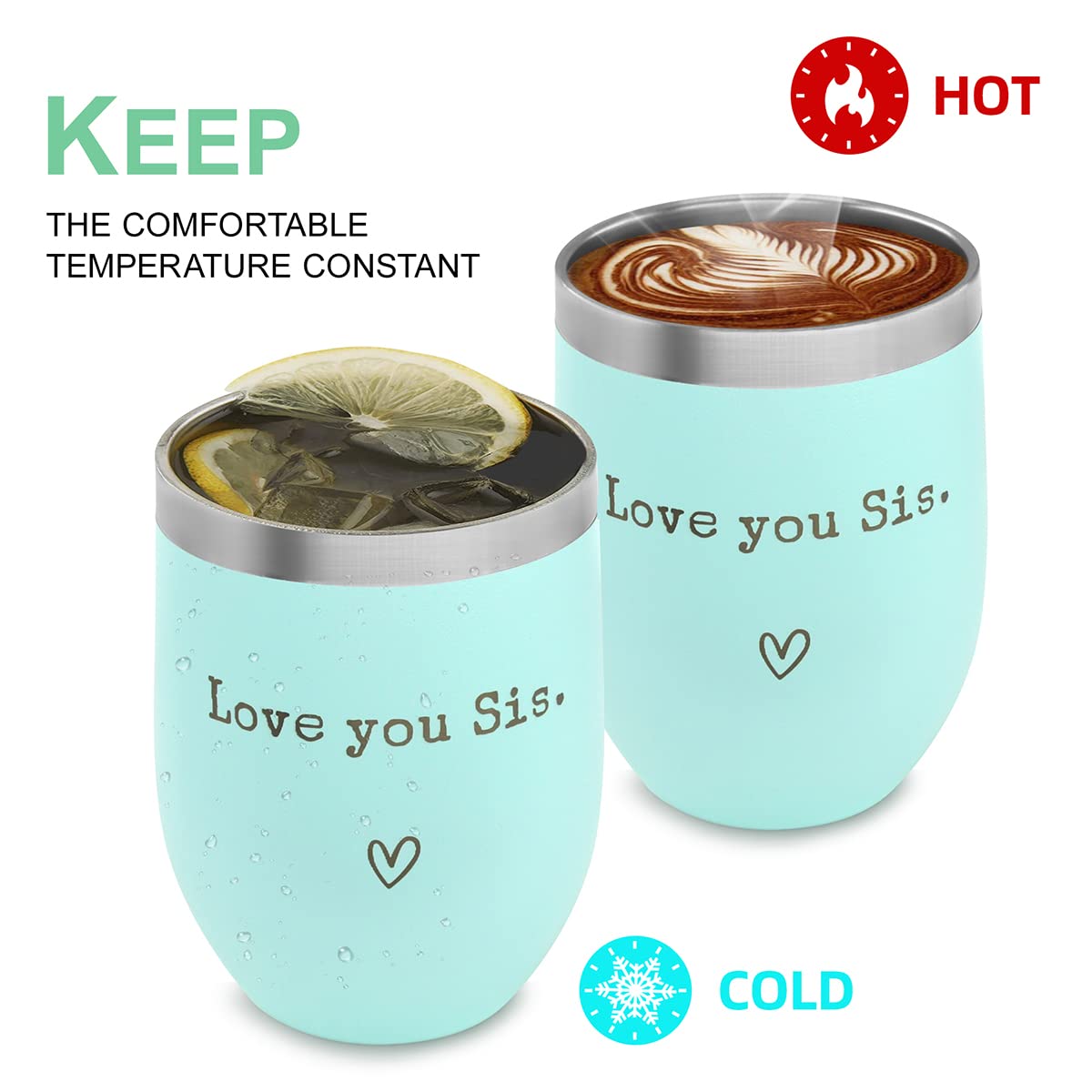 Sister Gifts from Sister - I Love You Sis - Sister Gifts for Birthday - Graduation Gifts Thanksgiving Christmas Gifts for Sister - 12oz Coffee Cup(Mint)