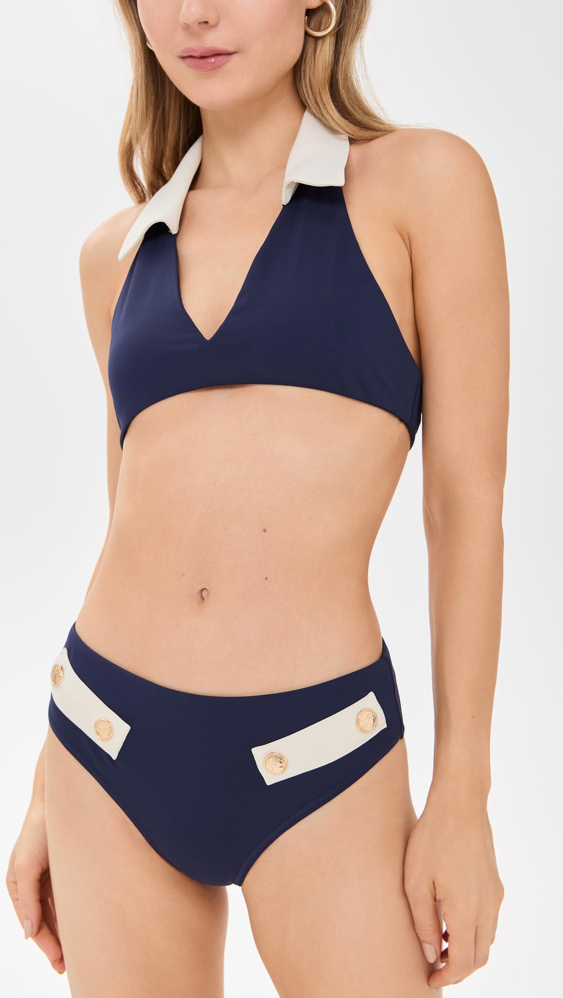 Caroline Constas Women's Alva Bikini Bottoms, Navy Ivory Combo, Blue, L