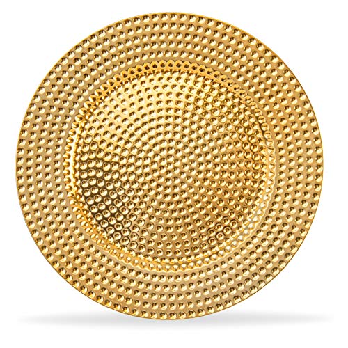 Home Collectives 13 Inch Round Elegant Serve ware Charger Plates with Matching Napkin Rings, Wedding, Dinner party, Event - Choose from our Variety of Styles and Quantities (6, Cracked Gold)