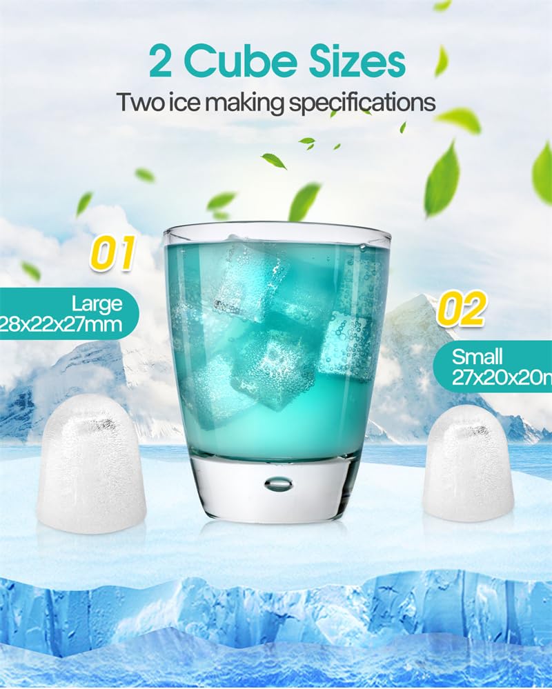 Ice Maker Countertop, 9 Cubes in 6 Mins, 26 lbs per Day, Portable Bullet Ice Machine, Self-Cleaning Ice Makers with Basket and Scoop, Ideal for Home, Kitchen, Camping, RV (26 lbs/24h, Silver, 1)