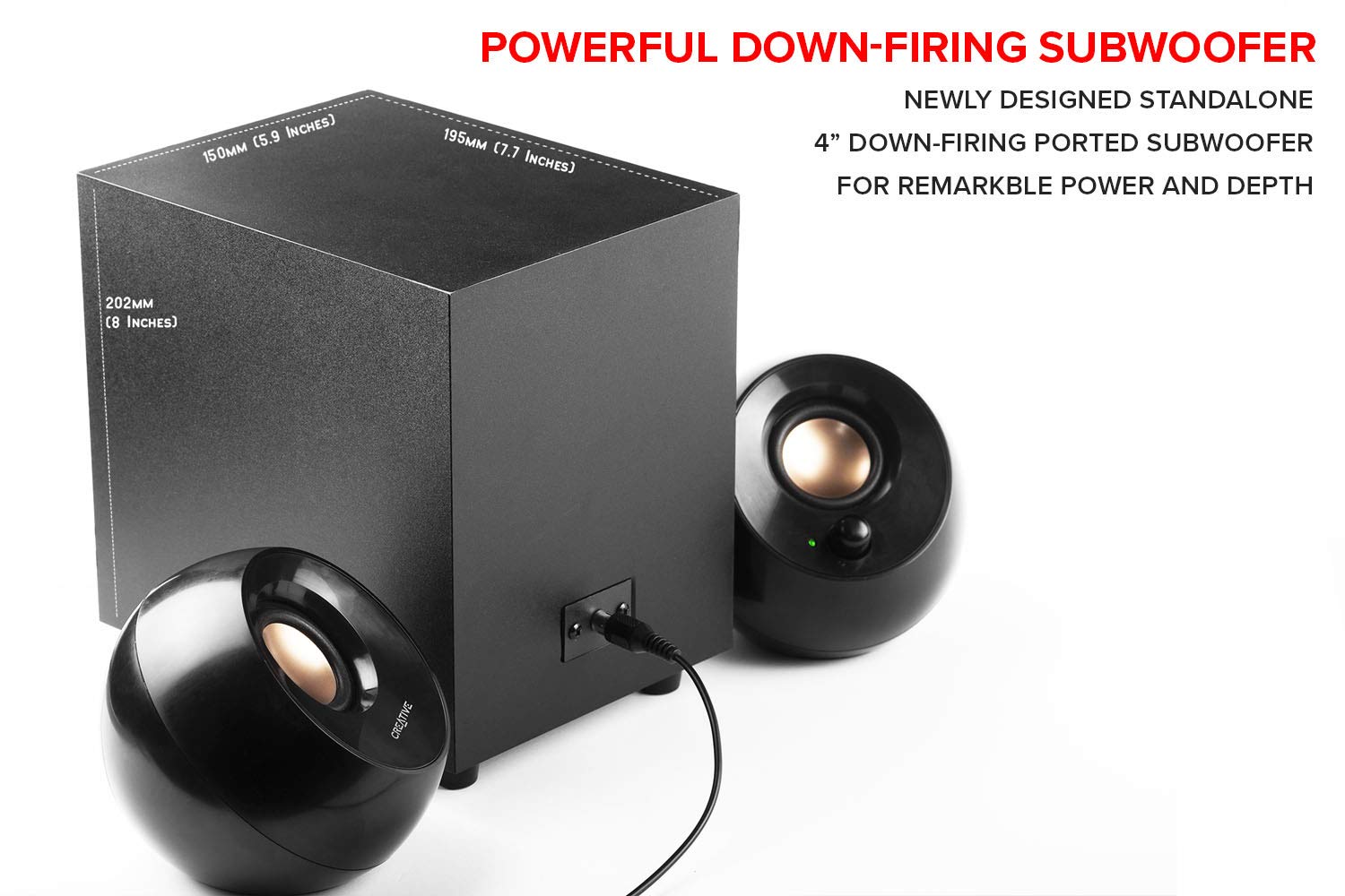 Creative Pebble Plus 2.1 USB-Powered Desktop Speakers with Powerful Down-Firing Subwoofer and Far-Field Drivers, Up to 8W RMS Total Power for Computer PCs and Laptops (Black)