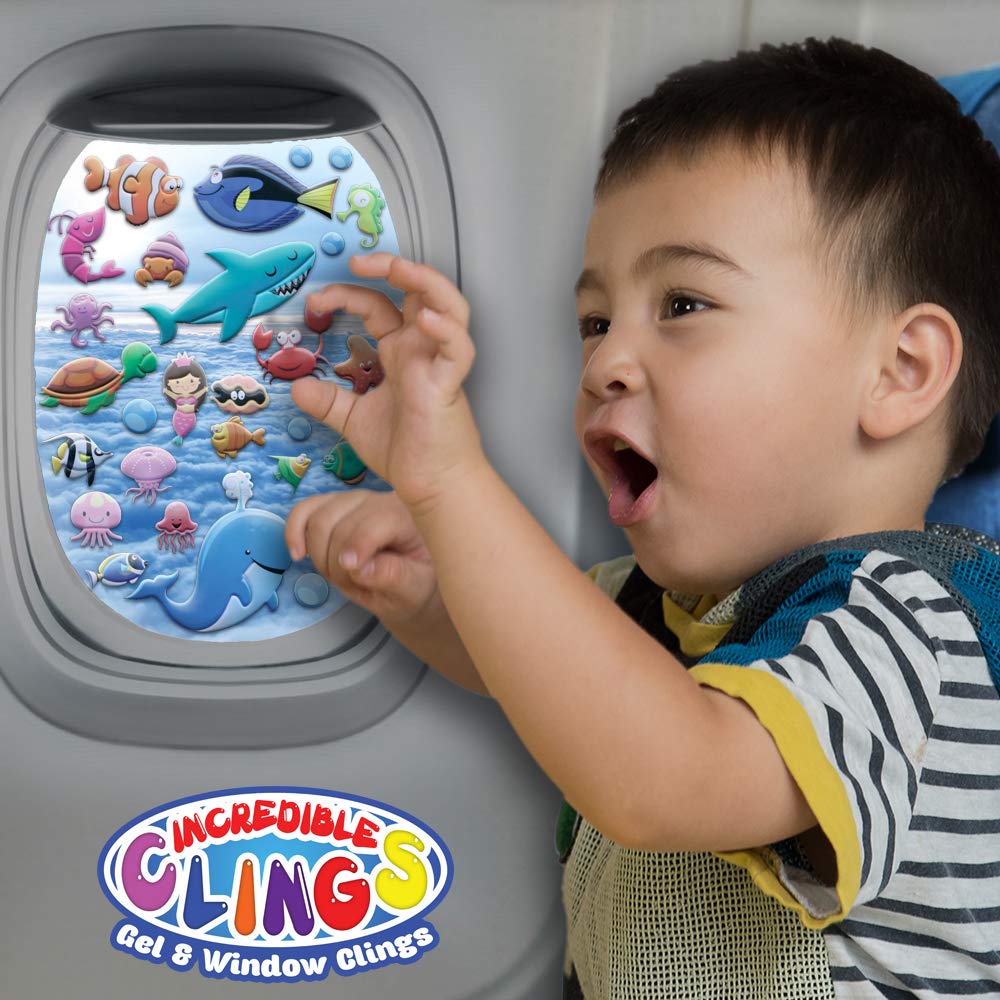 Under The Sea Ocean Window Clings for Kids & Toddlers (by Jesplay USA - Reusable Window Stickers Gels & Decals) Puffy Sticker Activites for Car Plane Home - Underwater Animals Fish Mermaid Shark