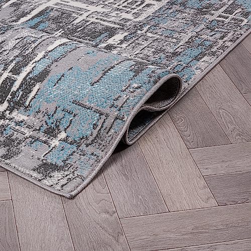 Rugshop Distressed Abstract Stain Resistant Soft Runner Rug 2' x 7' Blue