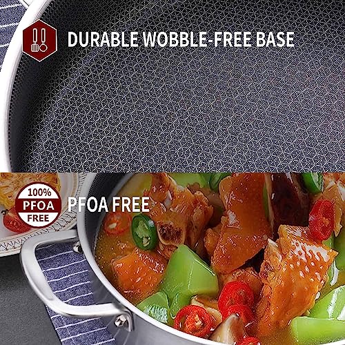 LOLYKITCH 6 Quarts Hybrid Tri-Ply Stainless Steel Sauté Pan with Lid,Induction Large Skillet, Jumbo Cooker,Dishwasher & Oven Safe