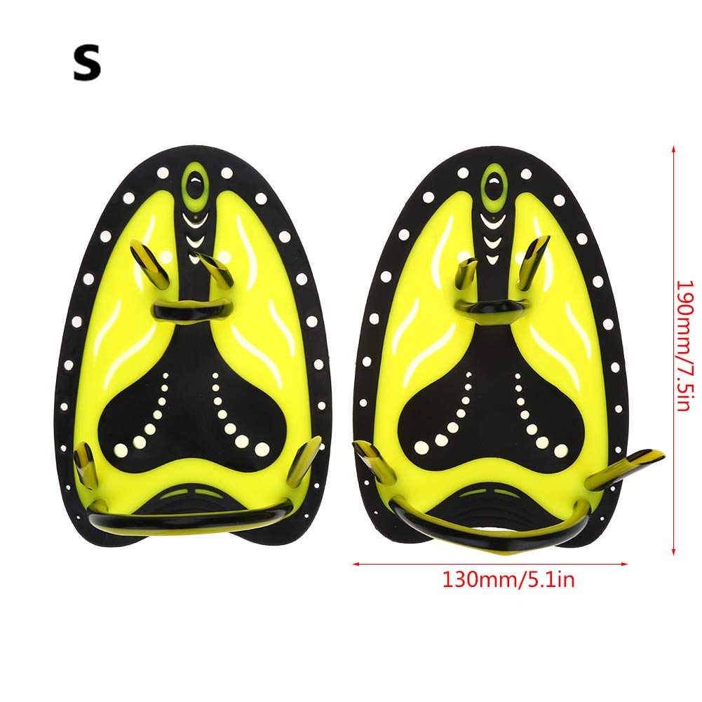 Swim Paddles, Swimming Paddles, Swimming Gear, Swim Fin Adjustable Flippers for Swimming Training Hand Fins Flippers Flat Paddles Swim Flippers for Kids Children Men Women (Yellow S)