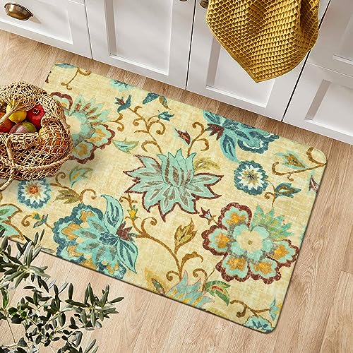 Lahome Floral Black Round Area Rug - 5Ft Washable Ultra-Thin Soft Round Bedroom Rugs Non-Slip Stain Resistant Circle Rugs for Living Room, Paisley Print Accent Round Carpet for Office Dining Room