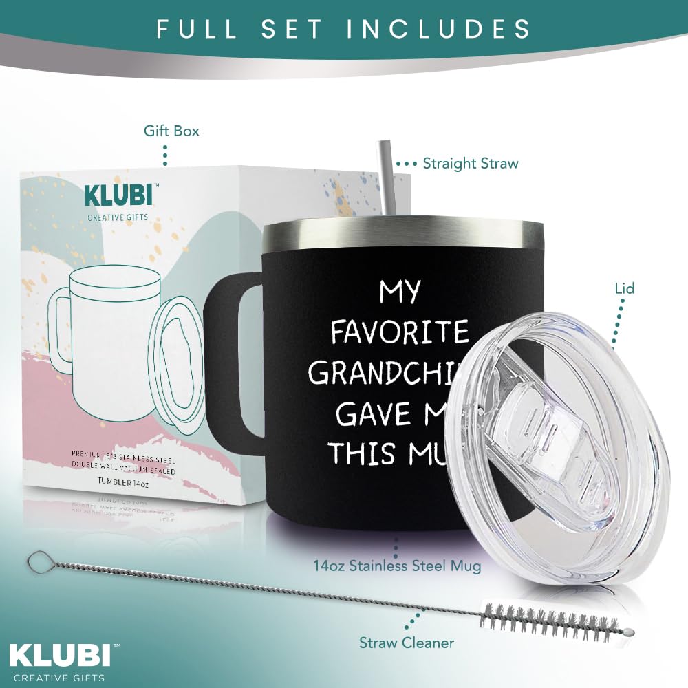 KLUBI Grandpa Gifts From Granddaughter – My Favorite Grandchild Gave Me This Grandpa Christmas Gifts From Grandson Grandpa Mug 14oz Coffee Tumbler Papa Gifts Father's Day Gifts for Grandpa Xmas Gift