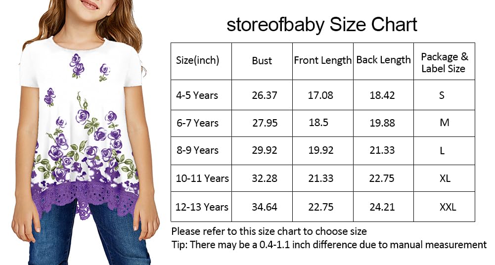 storeofbaby Loose Tee Shirts for Big Girls, Big Kid Floral Casual Blouse for Leggings