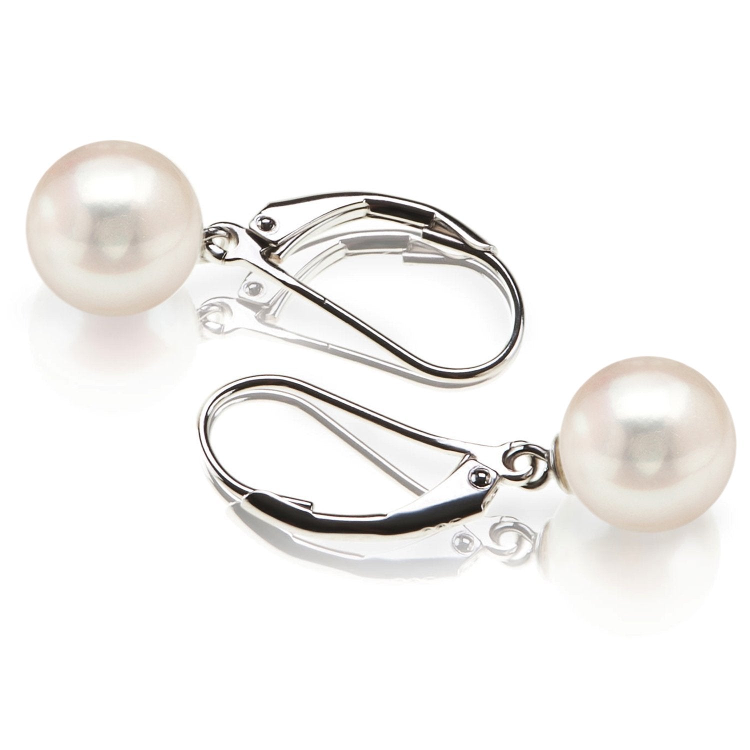 PAVOI Sterling Silver Simulated Shell Pearl Earrings Leverback Dangle Studs 6mm