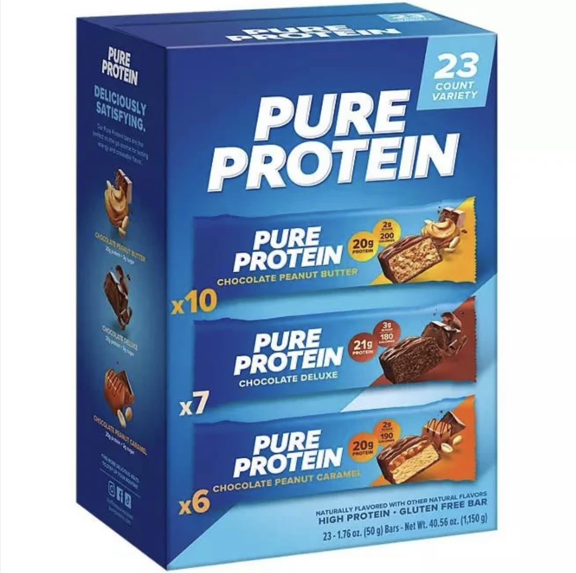 Pure Protein Bars, Nutrient Rich Snacks with High Protein for Energy Support, Minimal Sugar, Gluten-Free, Variety Pack (In NEYUM Packaging) (23 Pack)