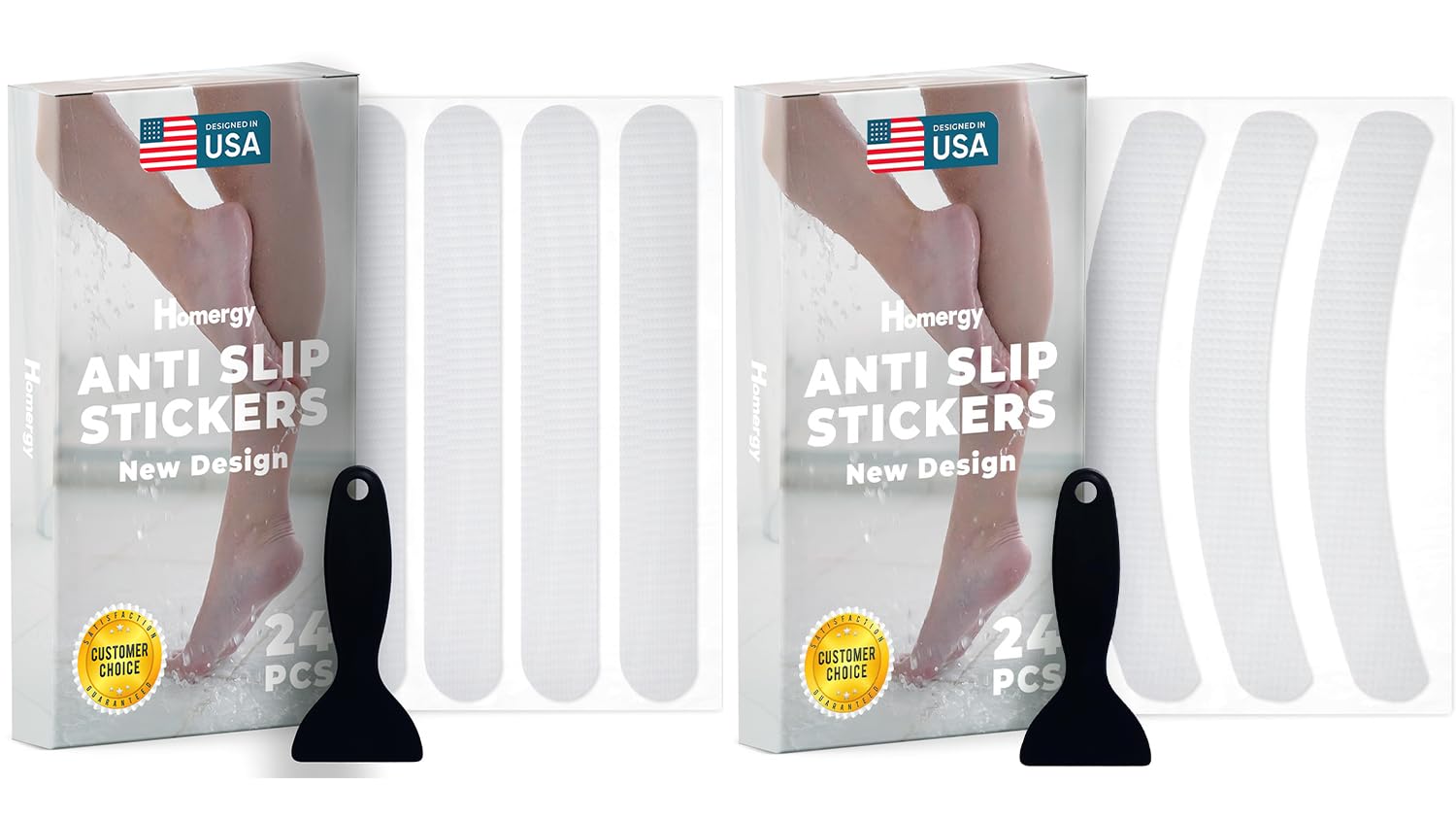 Homergy Straight Line and Curved Line – Anti-Slip Shower Stickers, 48 PCS Clear Adhesive Safety Strips