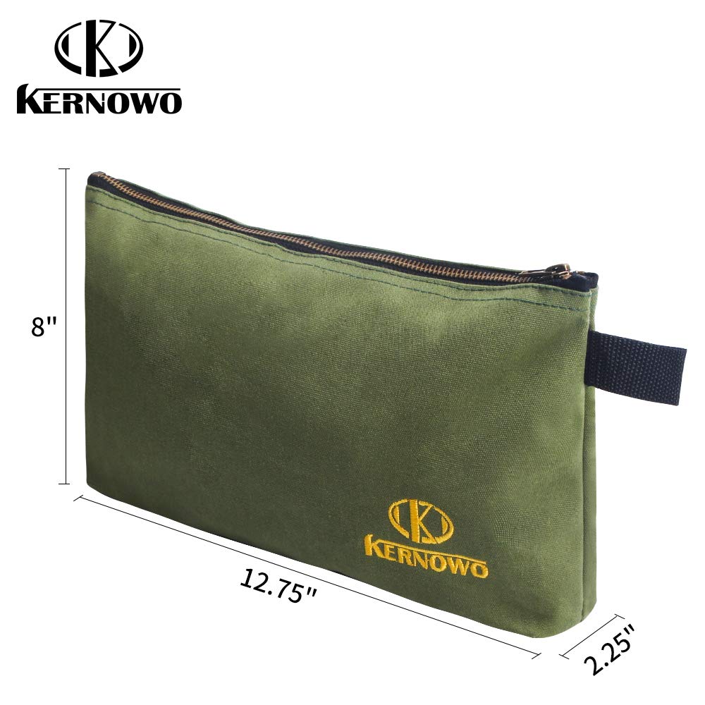 KERNOWO 4 Pack Upgrade Zipper Canvas Tool Pouch, 20 oz Heavy Duty Tool Bag, Water Resistant Utility tools Organizer, 12.75 X 8 X 2.25 inch Spacious Storage Pouches with Dependable Brass Zippers