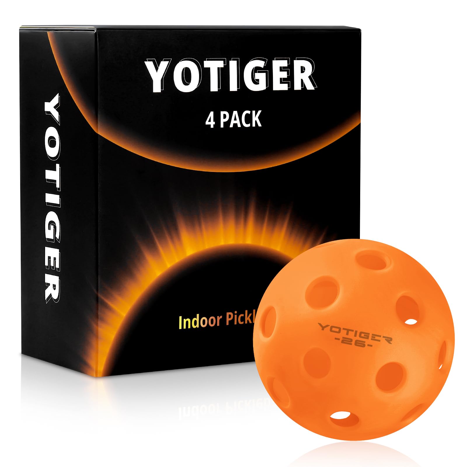 YOTIGER Indoor Pickleball Balls 4-Pack, 26 Holes High Bounce Durable Orange Pickle Balls, Perfectly Balanced Pickleball Ball for All Style Pickleball Paddles & All Skill Levels