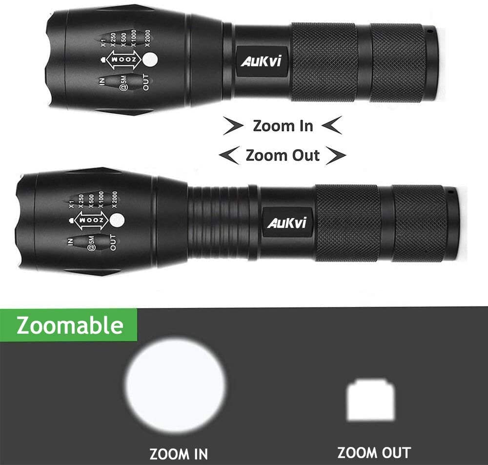 AuKvi TC1200 Tactical Flashlight 3000 Lumens Zoomable 5 Modes for Hurricane Camping Hiking etc (4-Pack)