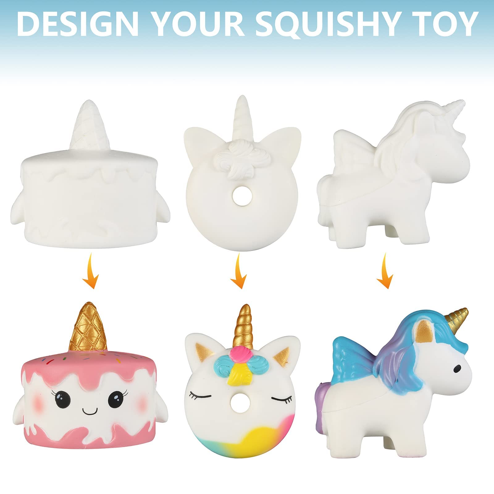 Jim&Gloria Paint Your Own Squishies, Jumbo Squishy Gifts for Girls and Boys 8 9 10 11 12 13 14, Arts and Crafts for Kids, Party Favors for Birthday, Christmas Stocking Fillers (Pack of 3)