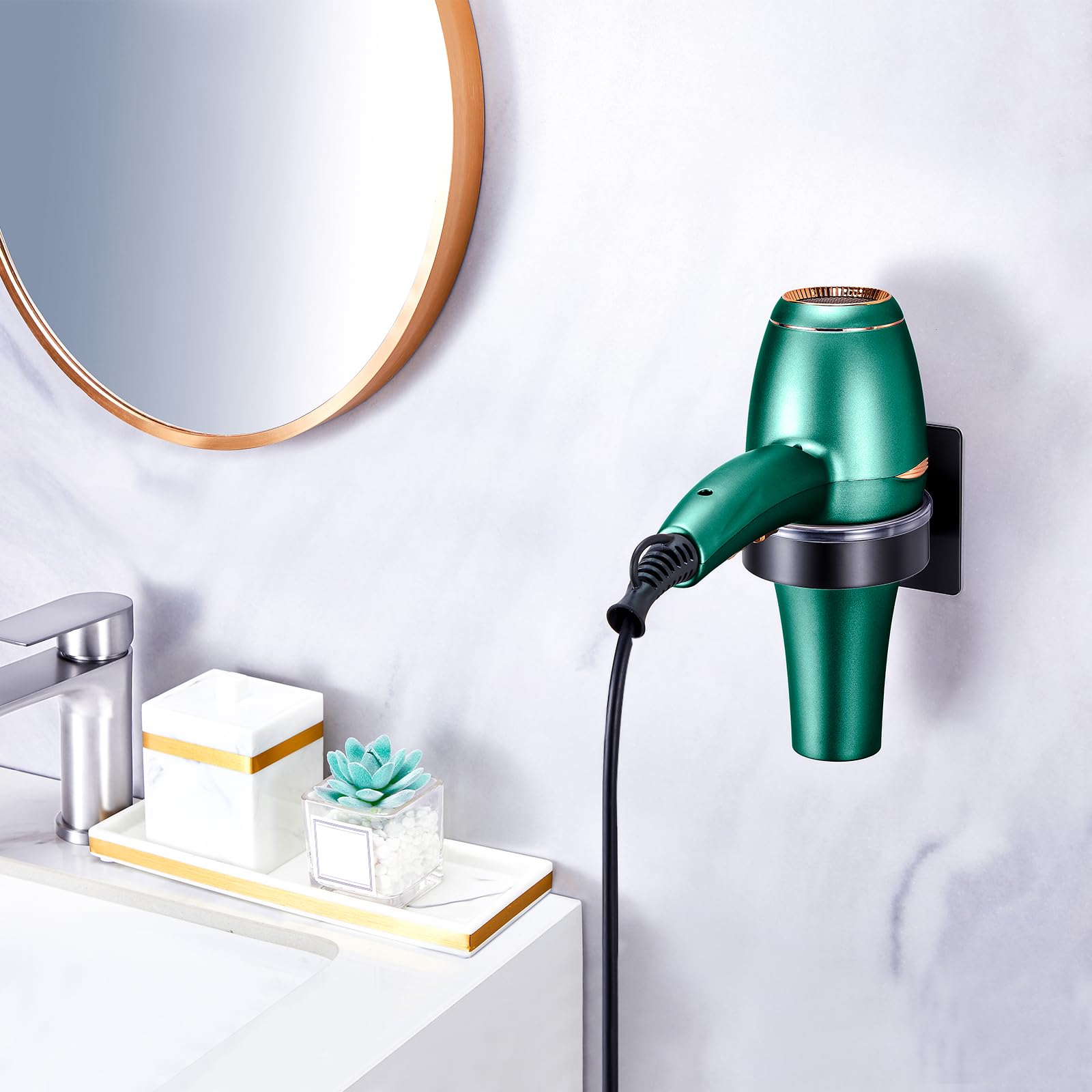 WAYASI Blow Dryer Holder Wall Mounted, hairdryer Holder for Bathroom, Blow Dryer Organizer, Hair Tool Organizer Wall Mount, Adhesive Hair Dryer Storage for Bathroom Barber Shop (Black)