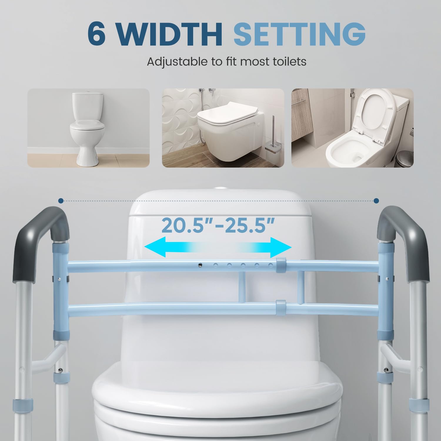 OasisSpace Stand Alone Toilet Safety Rail - Heavy Duty Medical Toilet Safety Frame for Elderly, Handicap and Disabled - Adjustable Bathroom Toilet Handrails, Width Adjustable Design, Fit Any Toilet