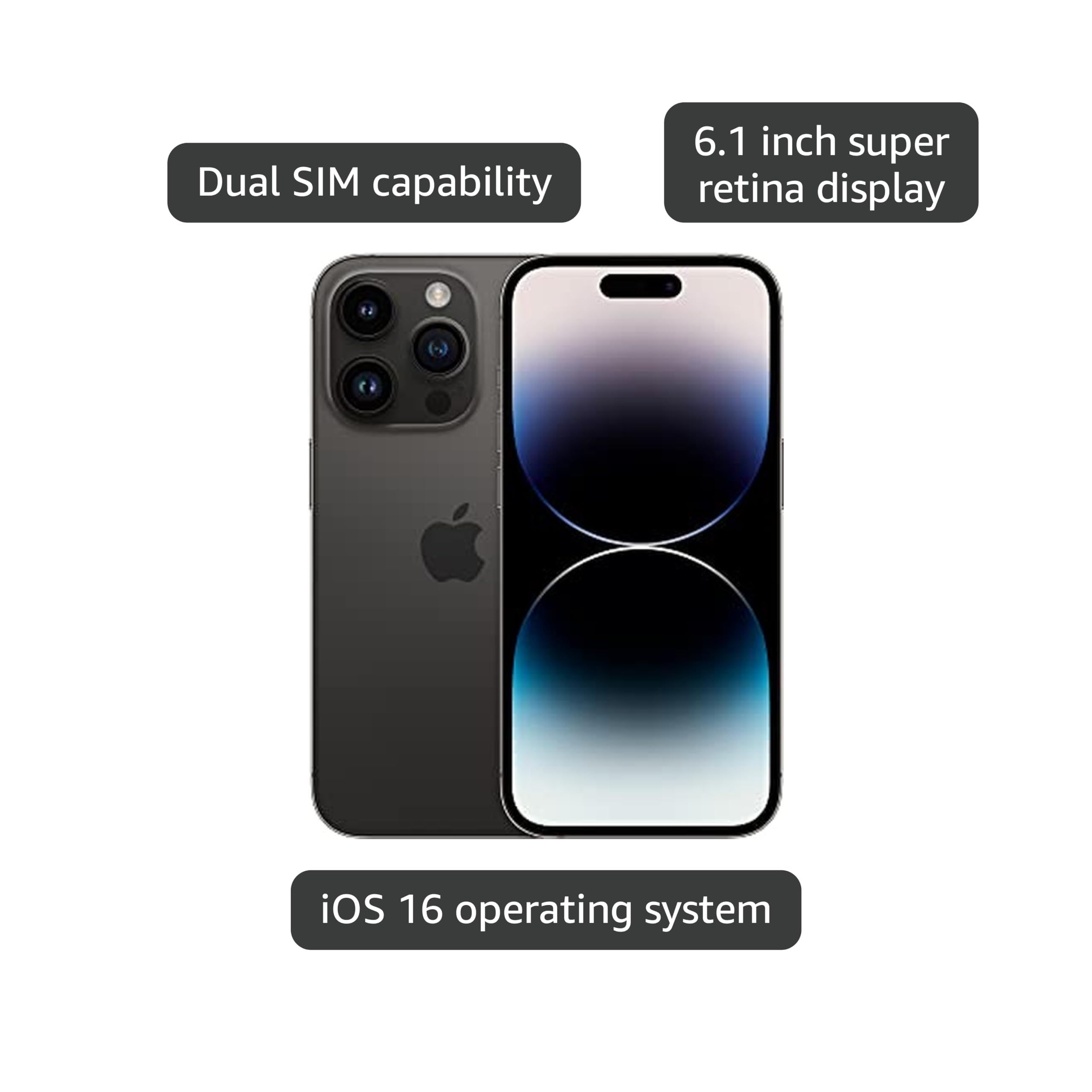 Apple iPhone 14 Pro, 256GB, Space Black - Unlocked (Renewed)