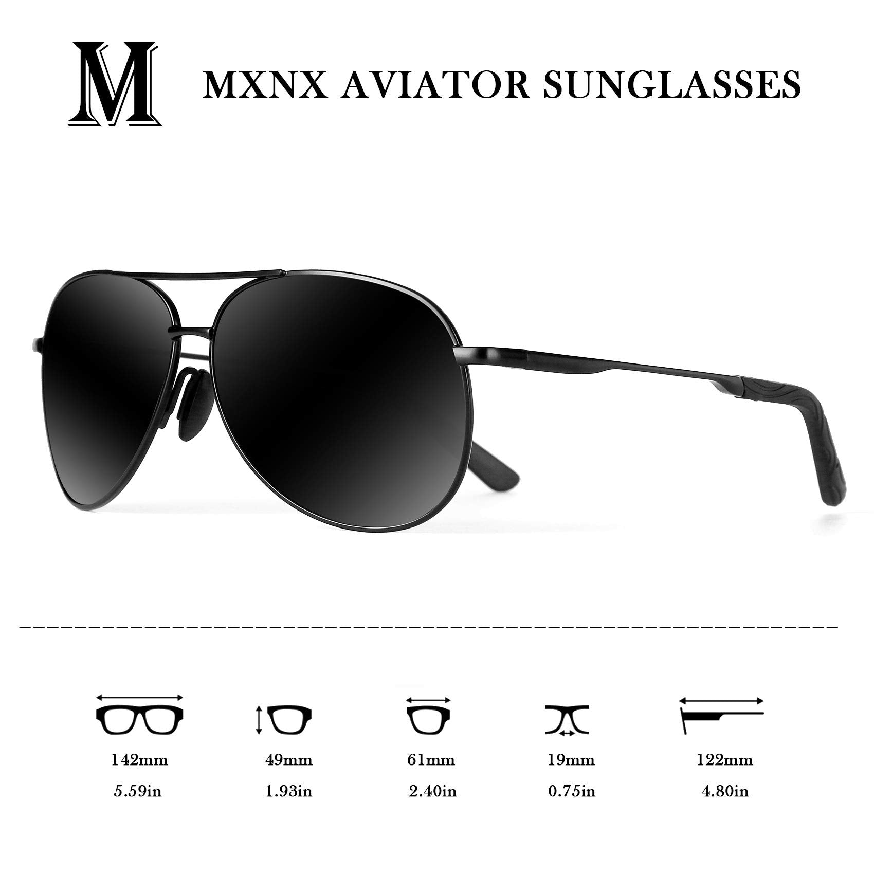 Aviator Sunglasses for Men Polarized Women UV Protection Lightweight Driving Fishing Sports Unisex glasses MX208 Black Frame Lens