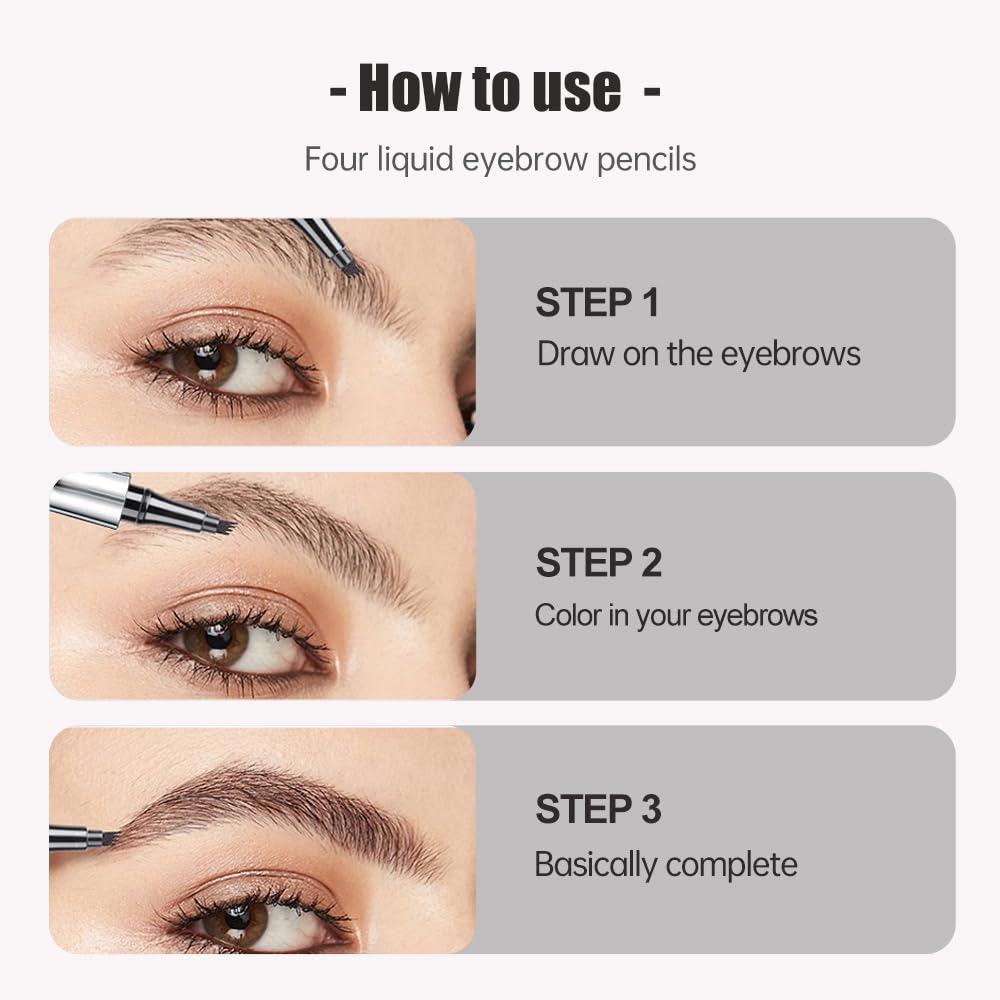 Microblading Eyebrow Pen, 2024 New Magic Eyebrow Pencil, 3D Waterproof Microblade Brow Pen with 4-Tip, Long-Lasting Fine Stroke Brow Pencil Natural Makeup (Light Brown)