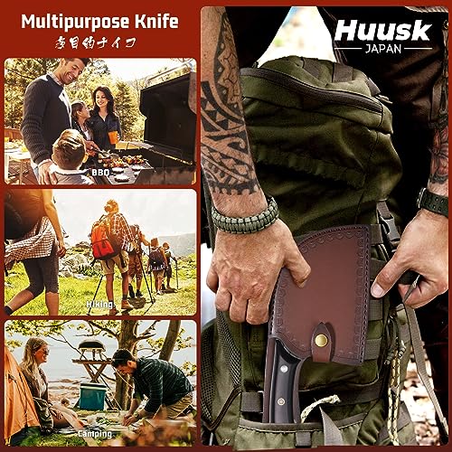 Huusk Knives from Japan, Upgraded Serbian Chef Knife Forged Butcher Knife with Sheath Japanese Meat Cleaver Knife for Meat Cutting Heavy Duty Chopping Knife for Outdoor Cooking, Camping