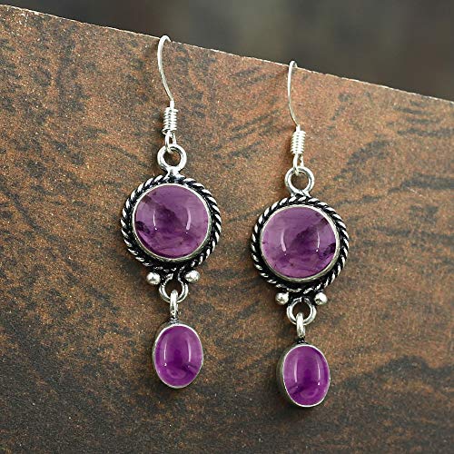 Natural Amethyst Earrings 925 Silver Overlay handmade Dangle Earrings for Women Mom Wife