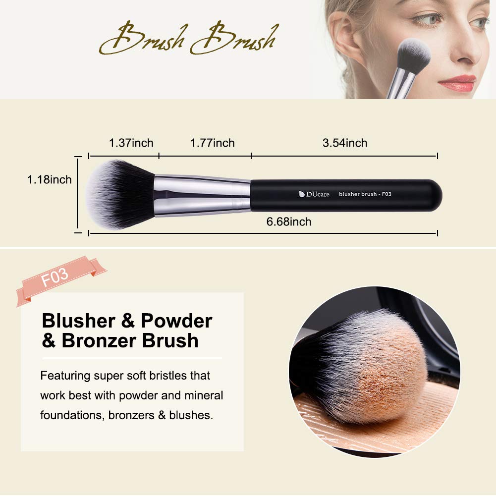 DUcare Makeup Kabuki Brushes 3Pcs Foundation Contour Brush& Concealer Brush Under Eye& Blusher Brush Face Blush Bronzer Travel Buffing Stippling Contour Liquid Blending Makeup brush set Black