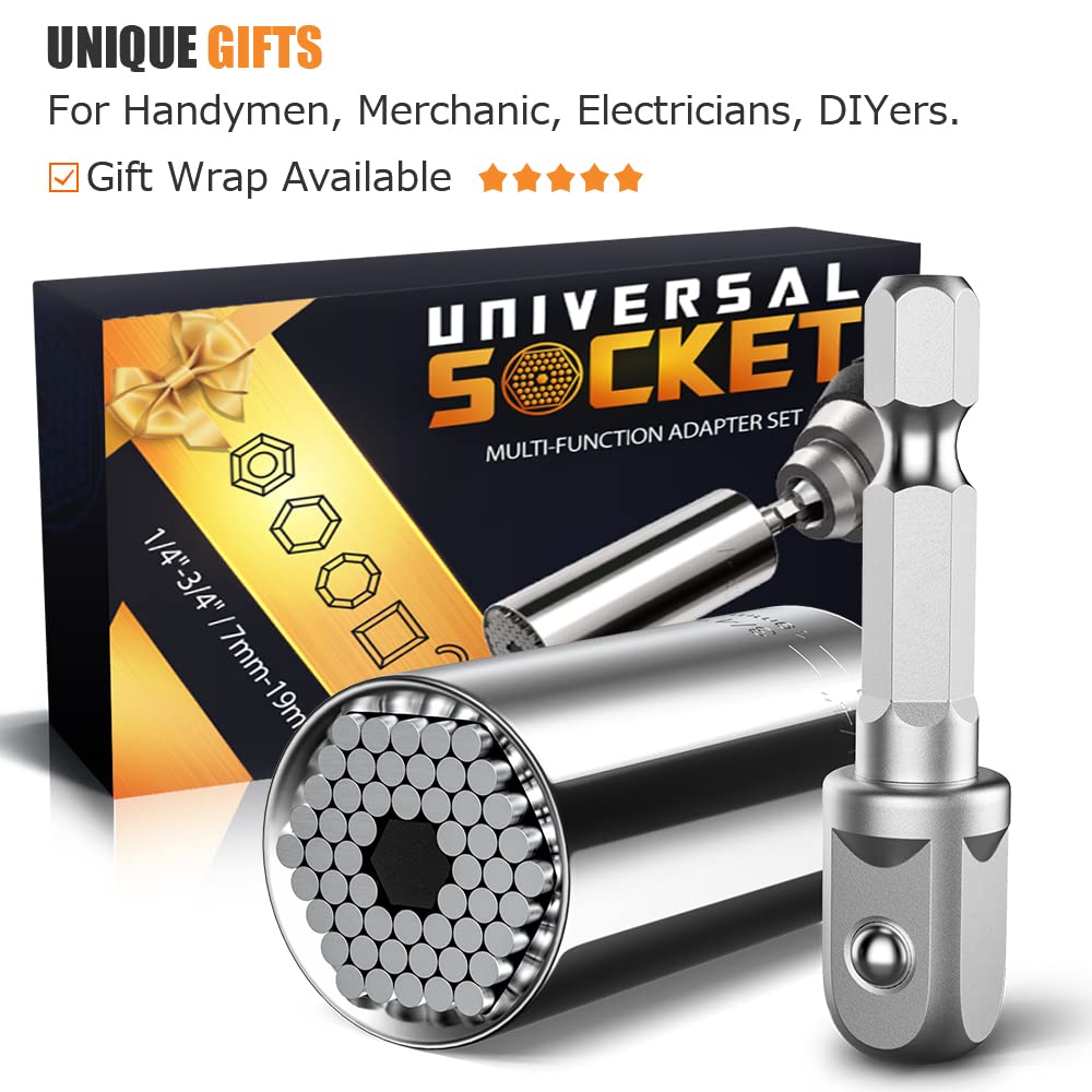 Stocking Stuffers for Adults Men Super Universal Socket Tools Gifts for Men, Grip Set with Power Drill Adapter Cool Stuff Gadgets Present Ideas Gifts for Dad Husband Him Mens Gifts Christmas for Women