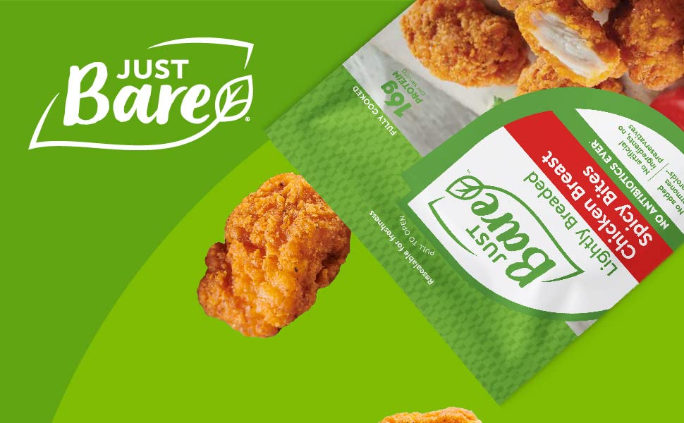 Just Bare® Chicken Lightly Breaded Spicy Breast Bites | Fully Cooked |16 G Protein | Frozen | 1.50 LB