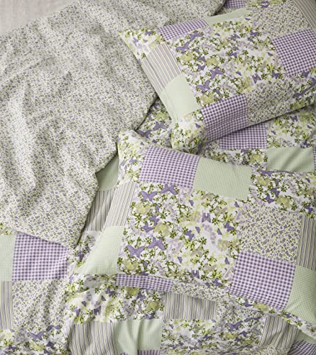 Chezmoi Collection Daisy 2-Piece Printed Patchwork Comforter Set - Purple Butterfly Botanical Candy Stripe Checkered - Microfiber Lightweight Reversible Bedding, Twin Size