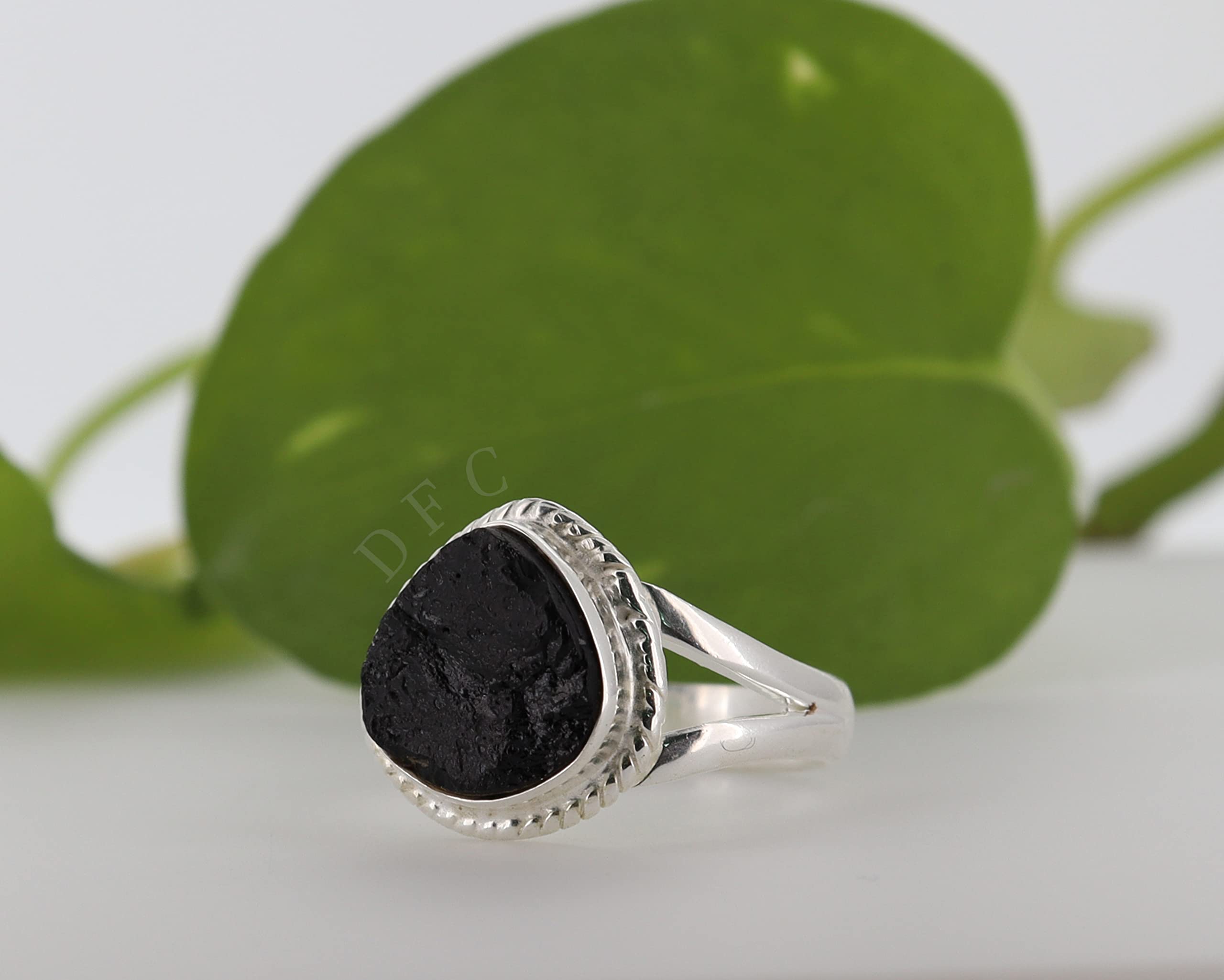 Black Tourmaline Ring | Raw Black Tourmaline Silver Ring | October Birthstone | Genuine Rough Tourmaline Handmade Ring | Sterling Silver 925 (9)