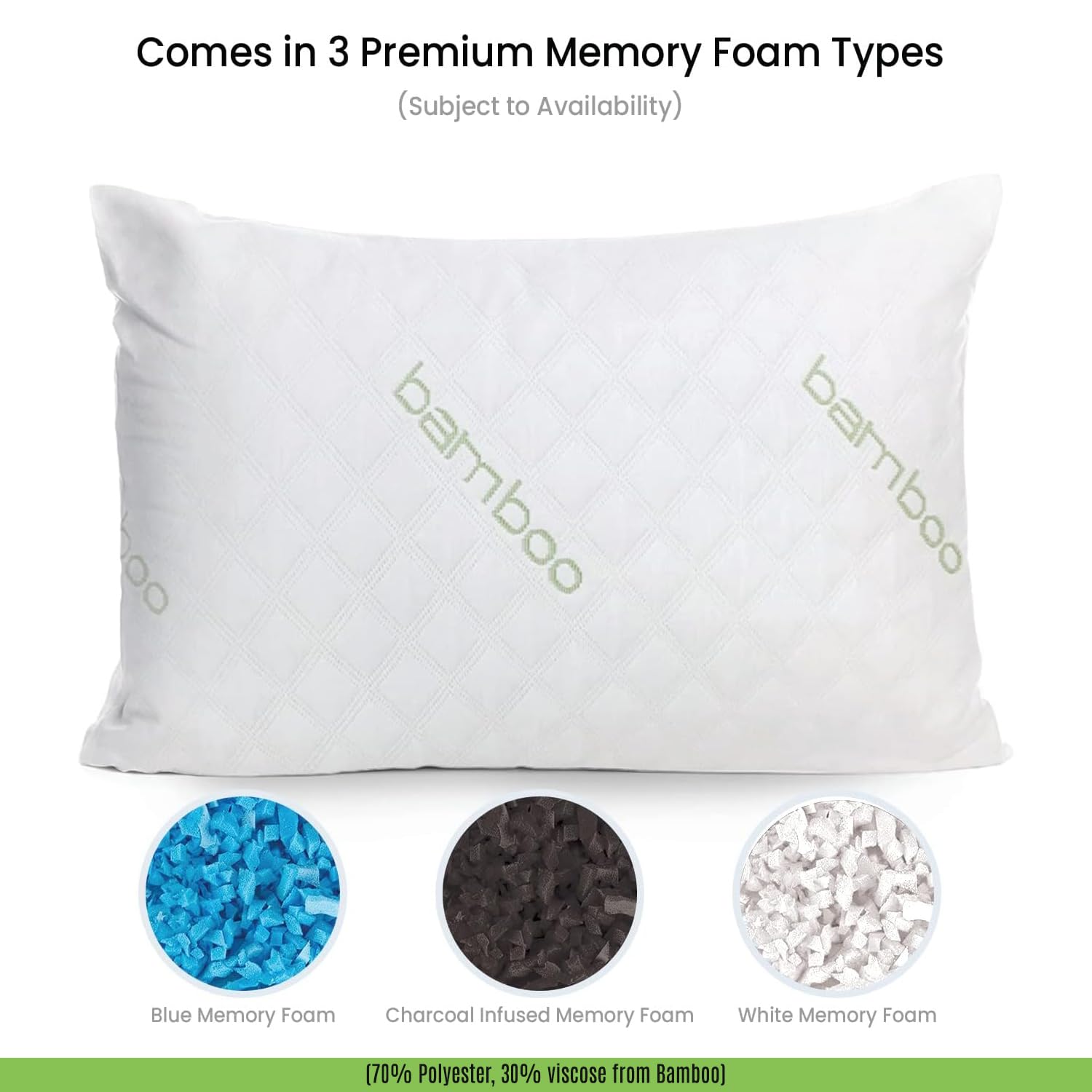 ik King Size Rayon Derived from Bamboo Pillow - Set of 2 Adjustable Shredded Memory Foam Pillows Neck Support Sleeping Pillow for Side, Back & Stomach Sleepers with Washable Cover (35x20)