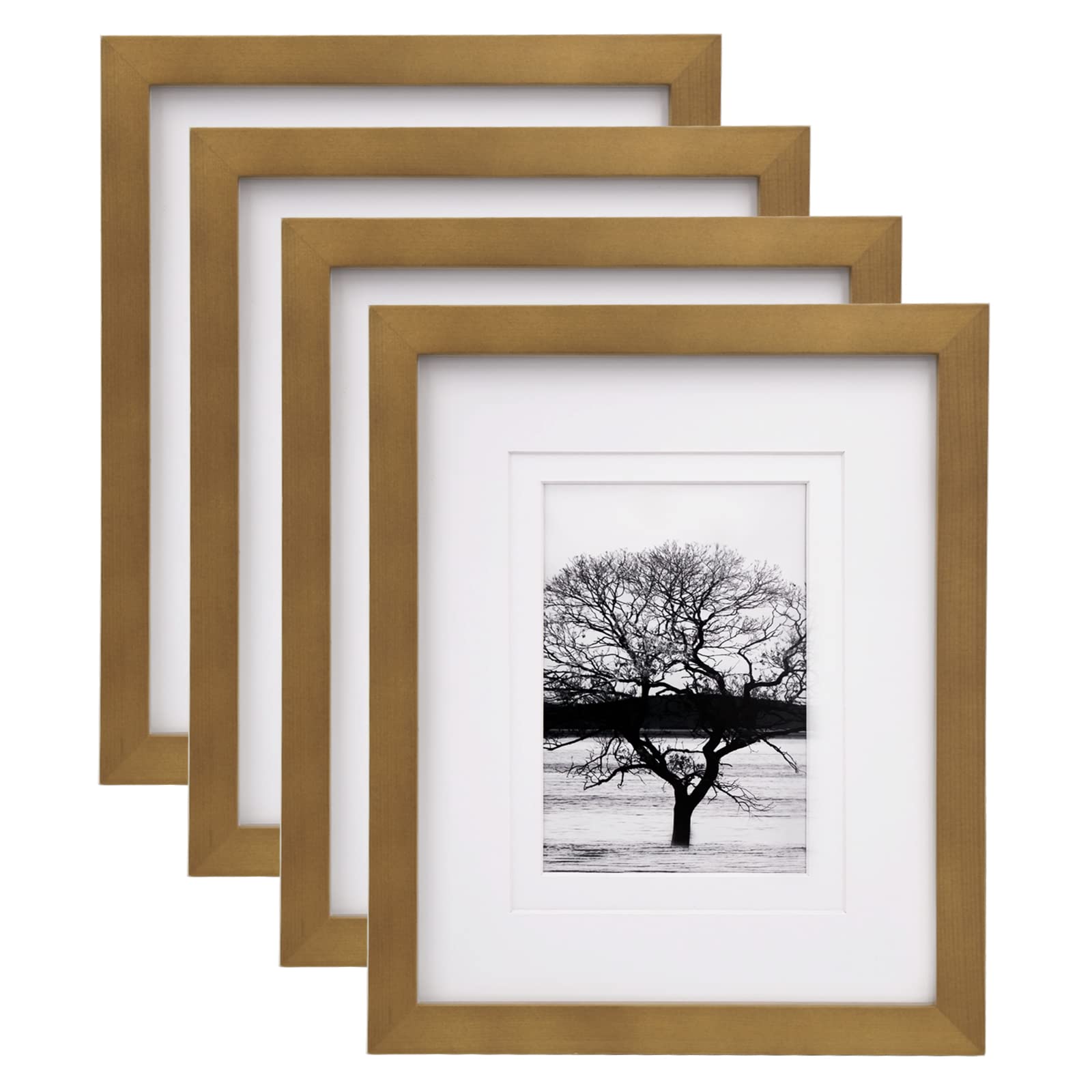 Egofine 8x10 Picture Frames 4 Pack, for Pictures 4x6 or 5x7 with Mat Made of Solid Wood Covered by Plexiglass for Table Top Display and Wall Mounting Photo Frames, Light Brown
