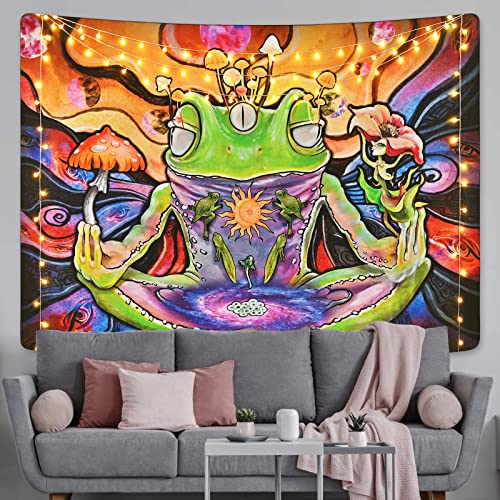 Krelymics Frog Tapestry Mushroom Tapestry Mystic Eyes Tapestries Moon Phase Tapestry Abstract Tapestry Wall Hanging for Room(51.2 x 59.1 inches)