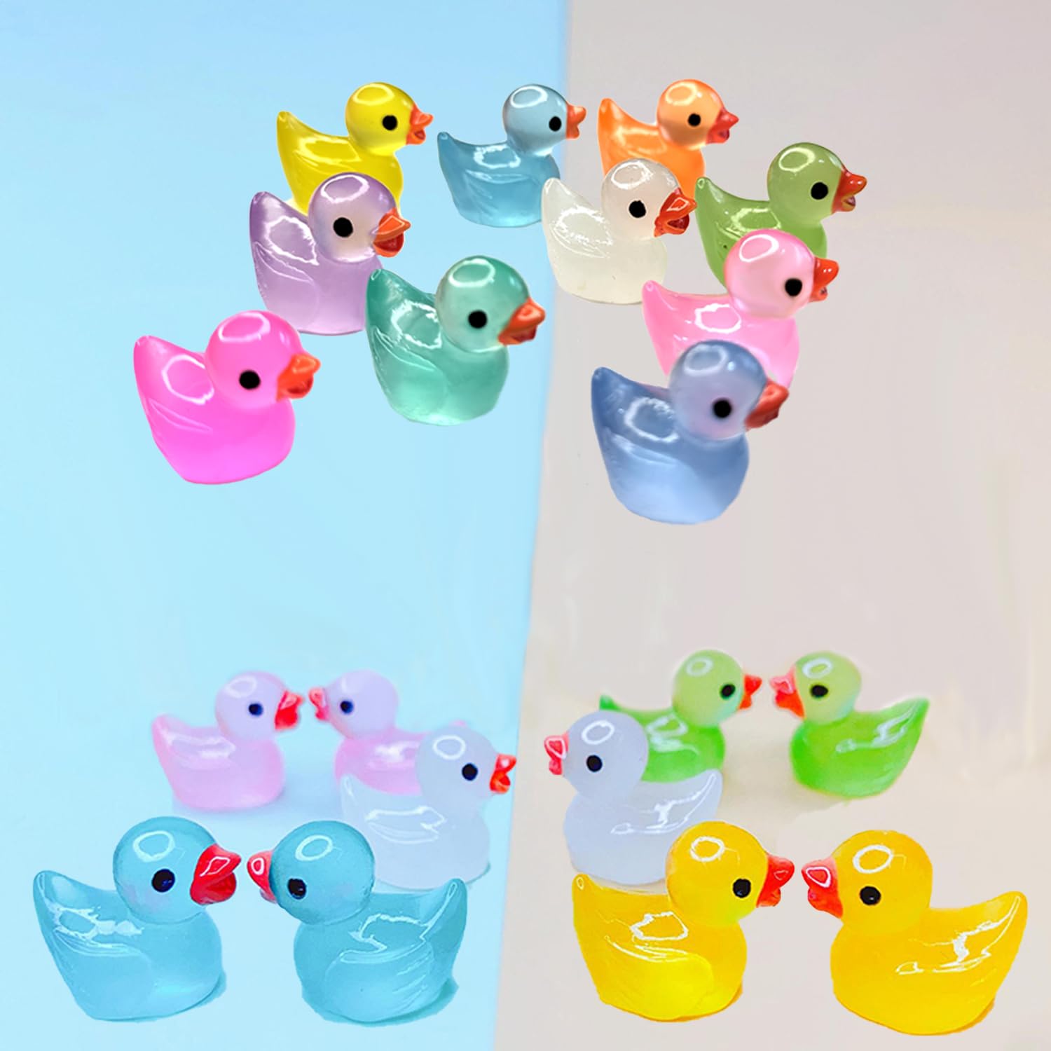 Cidinge 100 Pcs Luminous Mini Resin Ducks Tiny Glow in The Dark Duck Micro Garden Landscape Potted Plants Decoration Aquarium Dollhouse Ornament for Family Crafts Decor